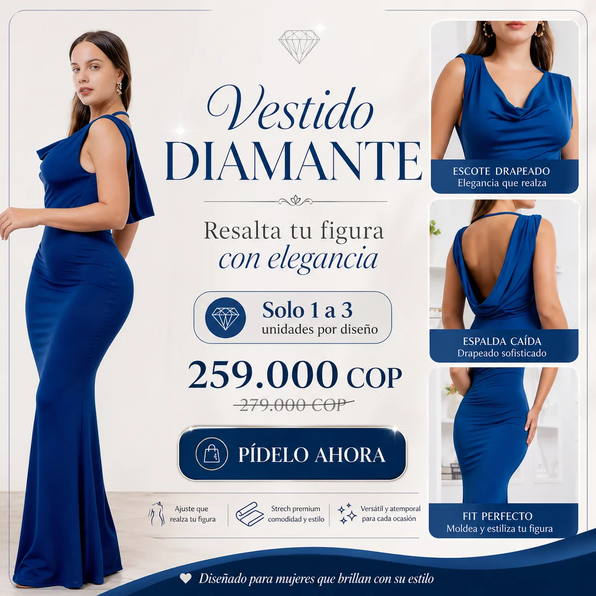 Vestido Diamante Azul — Resalta tu figura