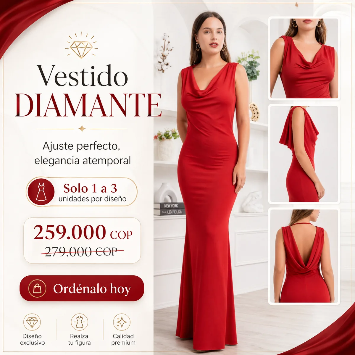 Vestido Diamante Rojo — Solo 1 a 3 unidades